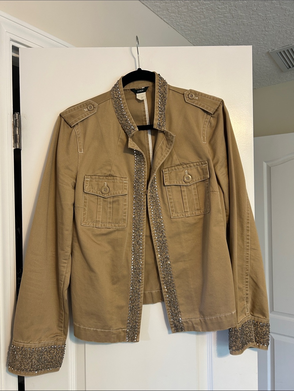 J. Crew Tan Jacket with Beaded Trim